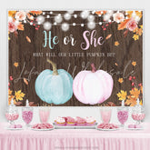 Lofaris He Or She Blue Pink Pumpkin Baby Shower Wood Backdrop